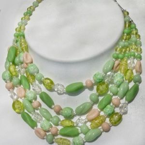 5 STRAND GREEN GLASS JAPAN BEADED NECKLACE